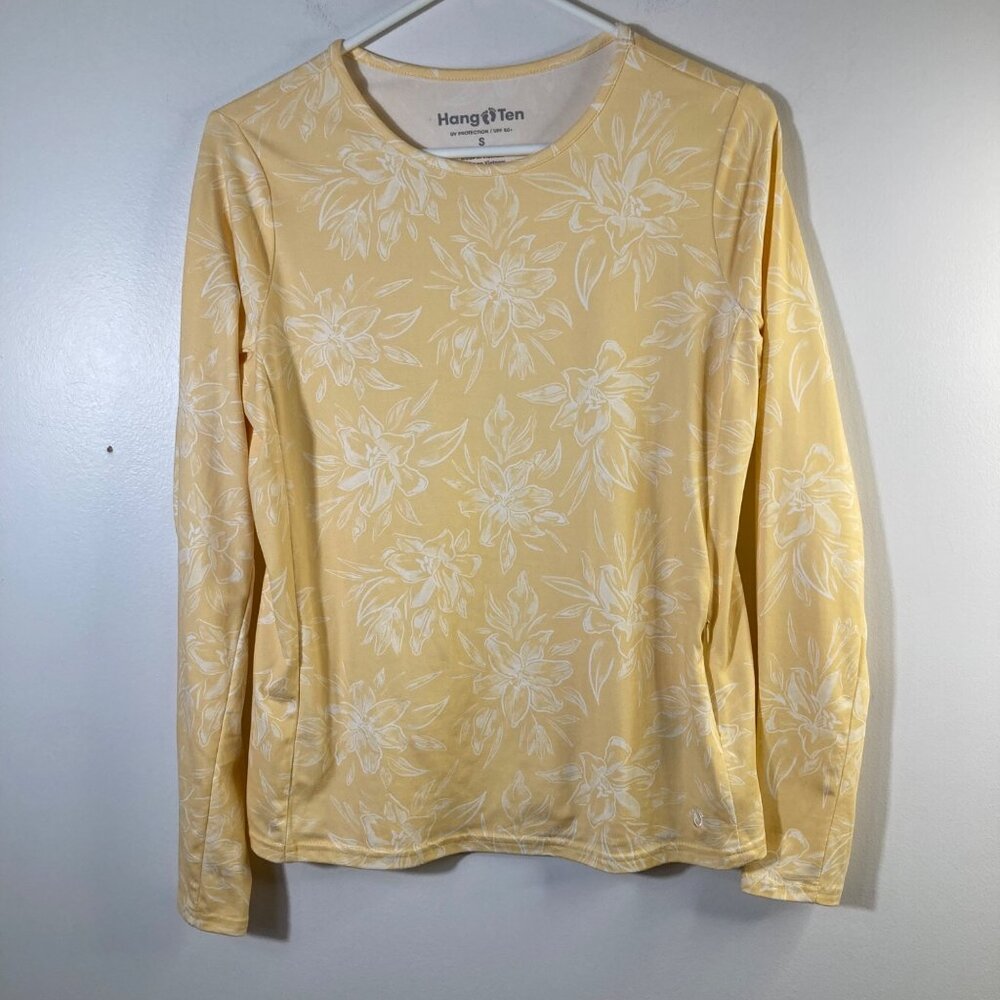 Womens Hang Ten Uv‎ Protection Floral Top Peach White S UPF 50+ Long Sleeve